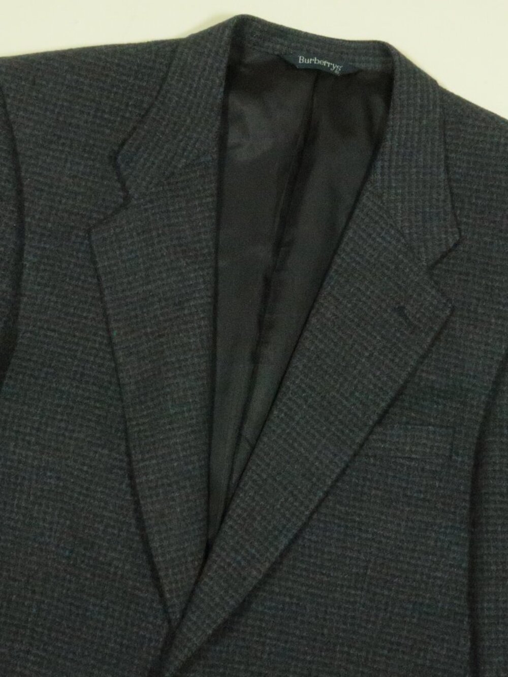 Vintage 80s Burberry Camel Hair Blazer Mens 42R Blue Black Mini Check 2B 1V